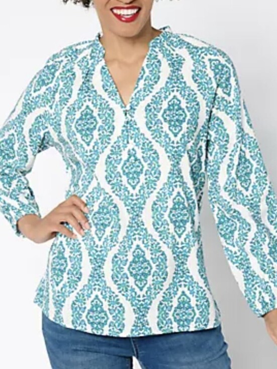 Belle by Kim Gravel Tops - Belle by Kim Gravel Floral Ikat Blouson Tunic Sleeve Lightweight Blouse 3X Boho